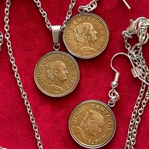Rare to find Mexico coin pendant necklace and earrings